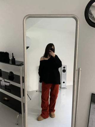 Yeri Boucle Fur V-neck Loose Fit Knit Tee