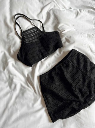crochet mesh halter neck bikini swimsuit