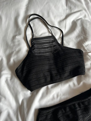 crochet mesh halter neck bikini swimsuit