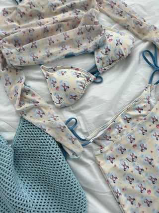 Teddy Bear 4-Piece Bikini Skirt Cover-Up Swimsuit