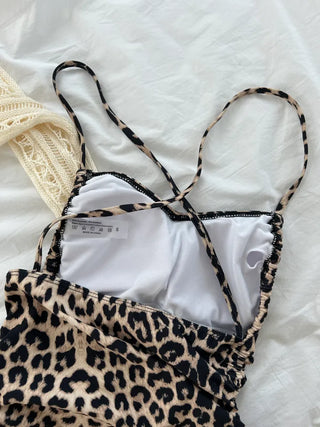 Leopard print leopard print monokini one-piece swimsuit