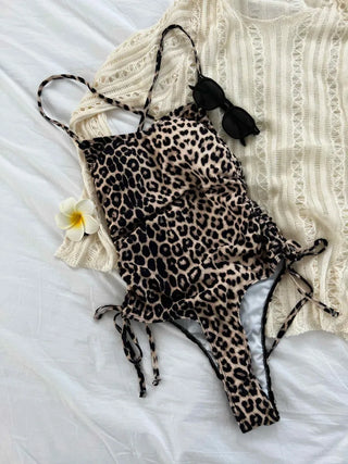 Leopard print leopard print monokini one-piece swimsuit