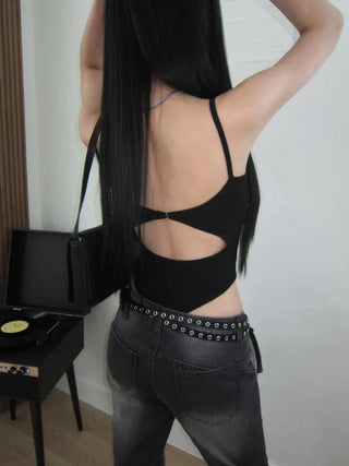 Hook Hot Girl Backless Black Strappy Bodysuit