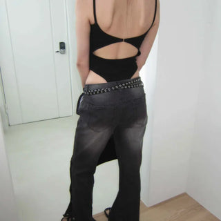 Hook Hot Girl Backless Black Strappy Bodysuit