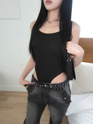 Hook Hot Girl Backless Black Strappy Bodysuit