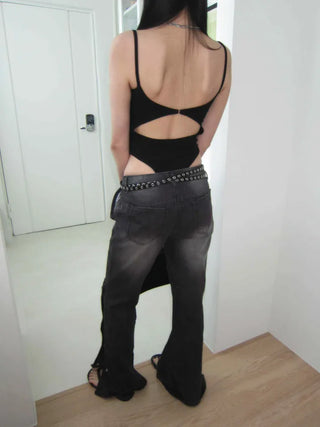 Hook Hot Girl Backless Black Strappy Bodysuit