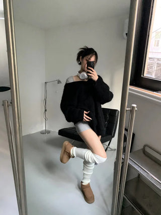 Knitted Goalji Long Leg Warmer Ring Knee Socks