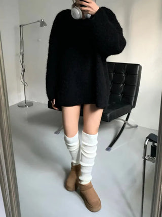Knitted Goalji Long Leg Warmer Ring Knee Socks