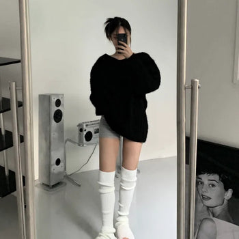 Knitted Goalji Long Leg Warmer Ring Knee Socks