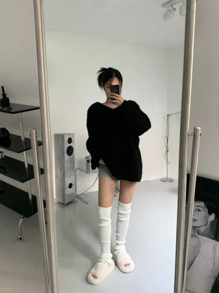 Knitted Goalji Long Leg Warmer Ring Knee Socks