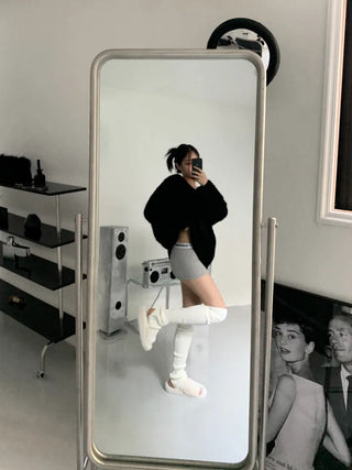 Knitted Goalji Long Leg Warmer Ring Knee Socks