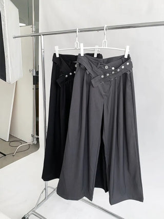belt point pin tuck wide slacks pants