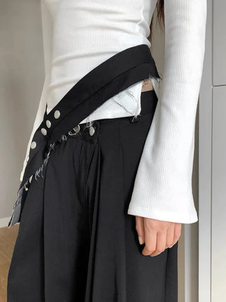 belt point pin tuck wide slacks pants