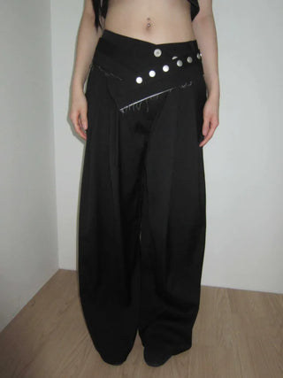 belt point pin tuck wide slacks pants