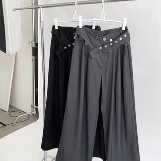 belt point pin tuck wide slacks pants