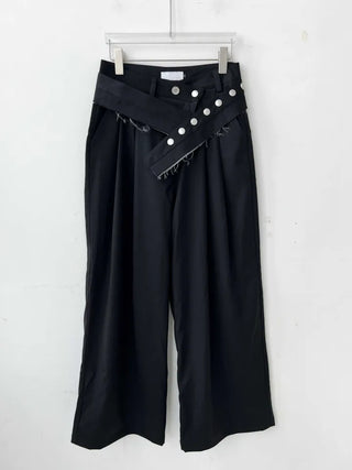 belt point pin tuck wide slacks pants
