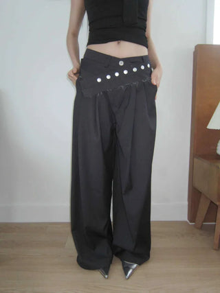 belt point pin tuck wide slacks pants