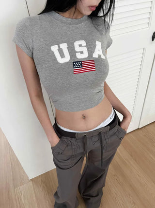 USA Poggle Logo Crop Short Sleeve T-Shirt