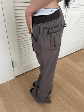 Vintage Y2K semi-bootcut washed banded cotton long flare pants