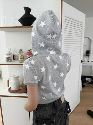 star crop short sleeve hooded zip-up