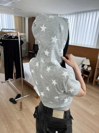 star crop short sleeve hooded zip-up