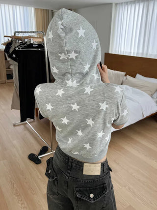 star crop short sleeve hooded zip-up