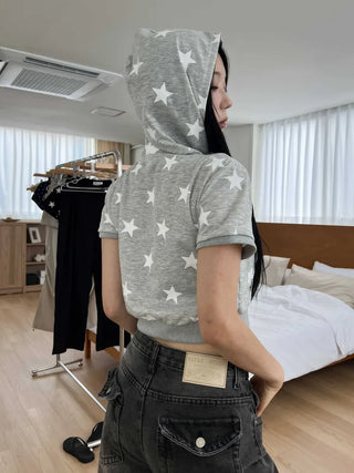 star crop short sleeve hooded zip-up