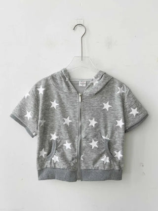 star crop short sleeve hooded zip-up