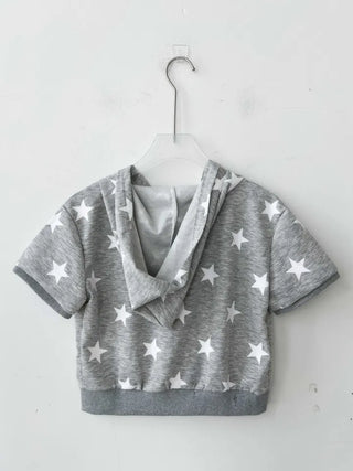 star crop short sleeve hooded zip-up