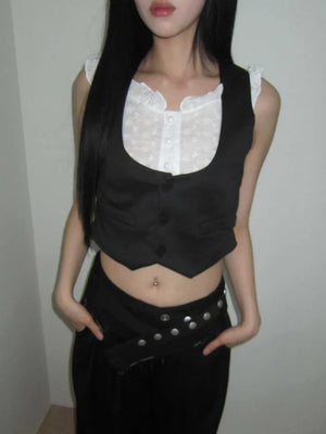 Cupid Two-Piece Halter Neck Vest Set with Integrated Blouse