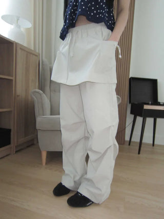 nylon shirring washer skirt layered wide banding pants skirt pants