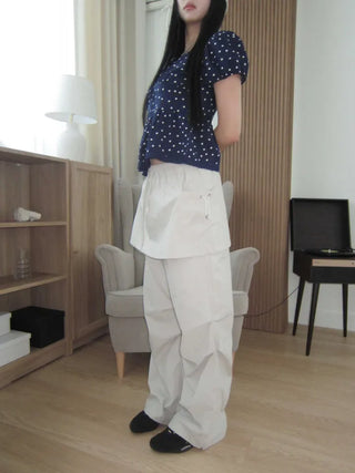 nylon shirring washer skirt layered wide banding pants skirt pants