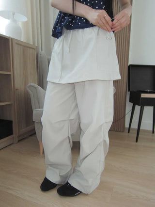 nylon shirring washer skirt layered wide banding pants skirt pants