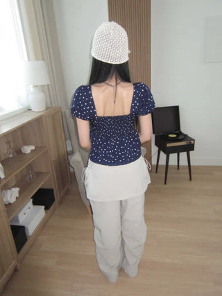 nylon shirring washer skirt layered wide banding pants skirt pants