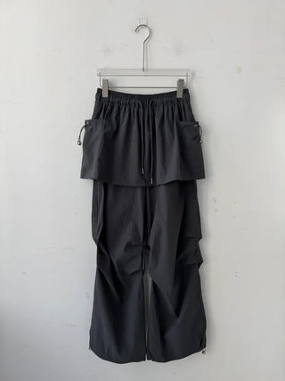 nylon shirring washer skirt layered wide banding pants skirt pants