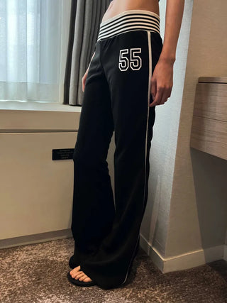 Low-rise number bootcut banding track training pants