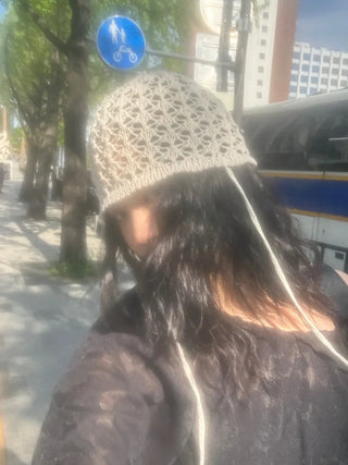 crochet mesh strap beanie