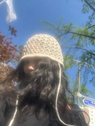 crochet mesh strap beanie