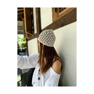 crochet mesh strap beanie