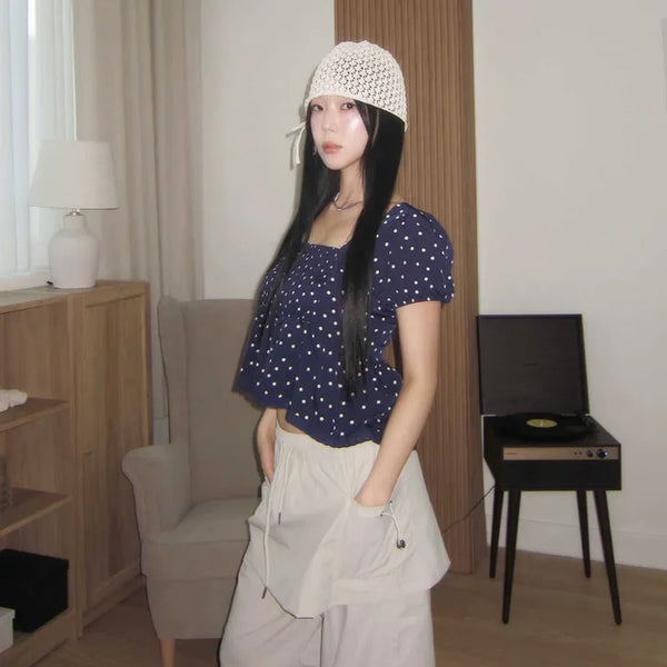 crochet mesh strap beanie