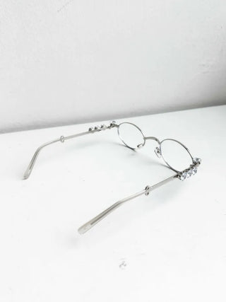 Silver Cubic Gem Geek Chic Nerd Round Glasses Frame