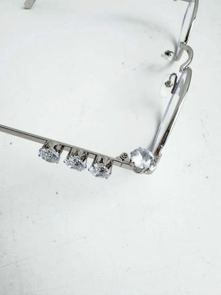 Silver Cubic Gem Geek Chic Nerd Round Glasses Frame