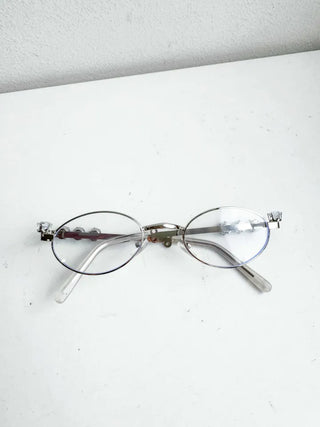 Silver Cubic Gem Geek Chic Nerd Round Glasses Frame