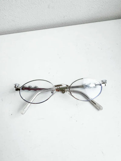 Silver Cubic Gem Geek Chic Nerd Round Glasses Frame