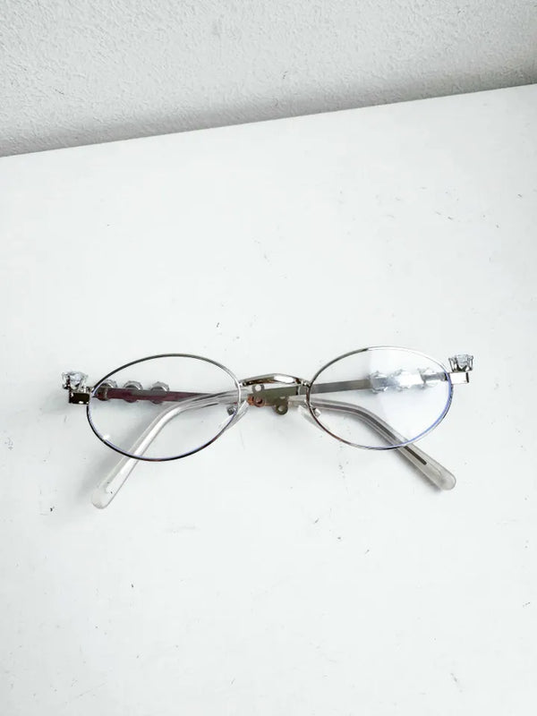 Silver Cubic Gem Geek Chic Nerd Round Glasses Frame