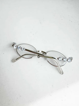 Silver Cubic Gem Geek Chic Nerd Round Glasses Frame