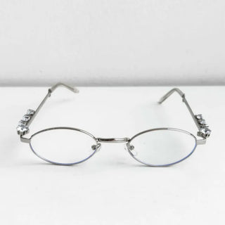 Silver Cubic Gem Geek Chic Nerd Round Glasses Frame