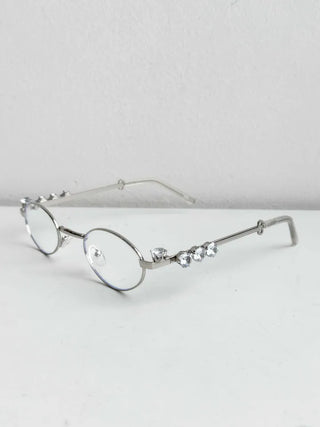Silver Cubic Gem Geek Chic Nerd Round Glasses Frame