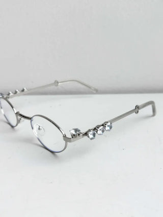 Silver Cubic Gem Geek Chic Nerd Round Glasses Frame