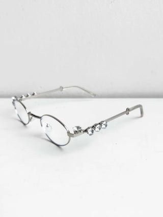 Silver Cubic Gem Geek Chic Nerd Round Glasses Frame